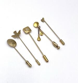 Stick Pins Lot of 5 Vintage Pins Stones Estate Gold Tone